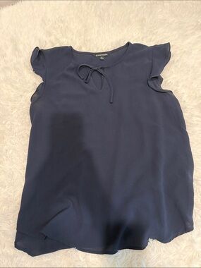 41 Hawthorn Navy Tie-Neck Flutter Sleeve Blouse